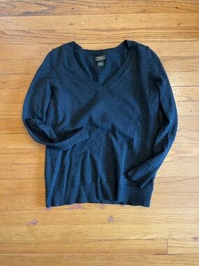 Eddie Bauer Charcoal Grey V-Neck Cotton-Cashmere Sweater